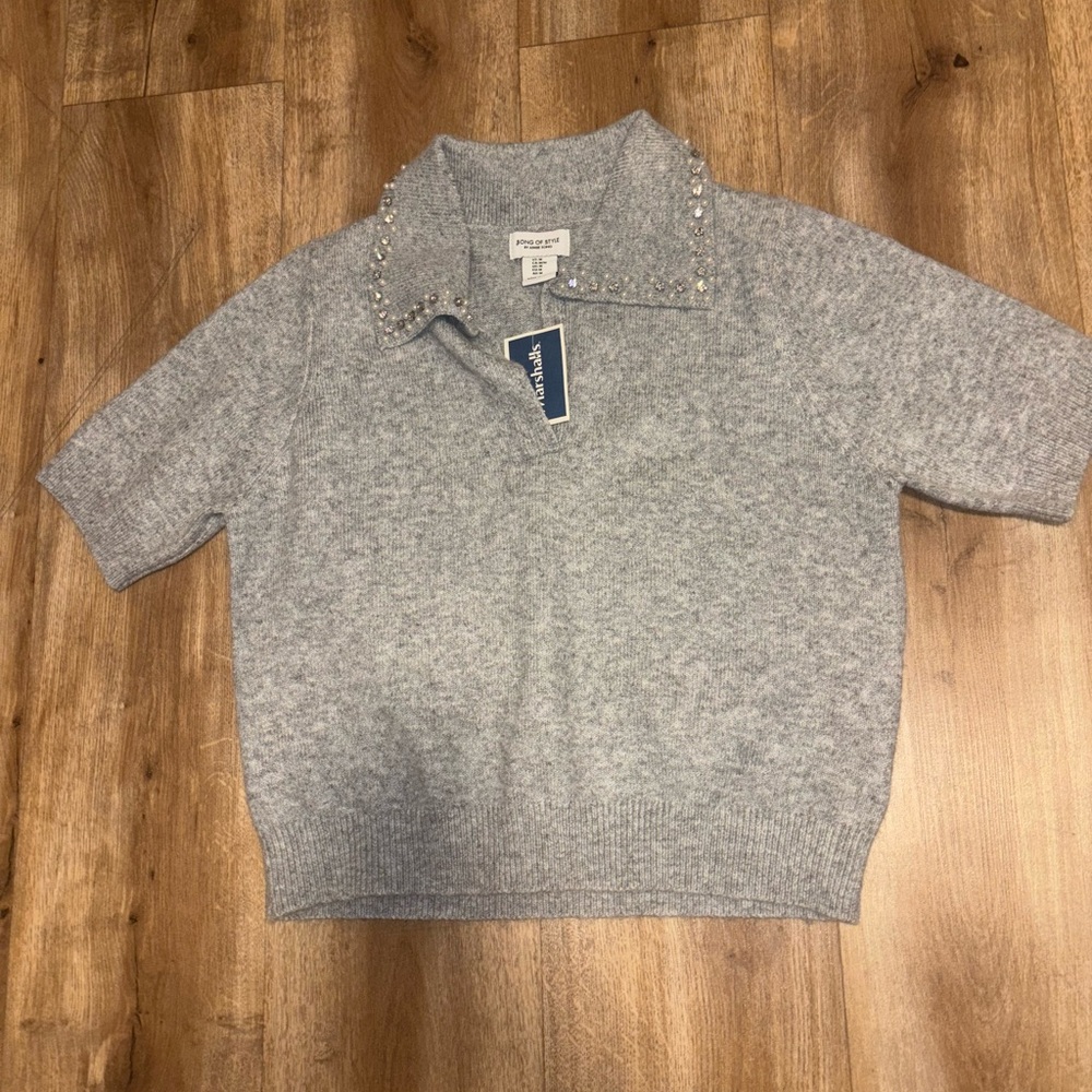 Song of Style Gray Crop Top with Pearl Details